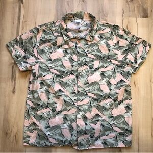 Stranger Things Jim Hopper Hawaiian Leaf Pattern Shirt 100% Cotton Pink & Green